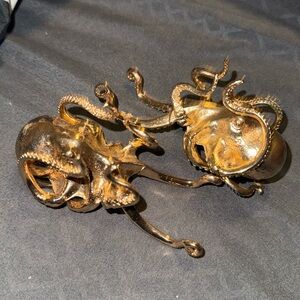 Vintage Gold Glazed Ceramic Octopus Paperweight Decorative Nautical